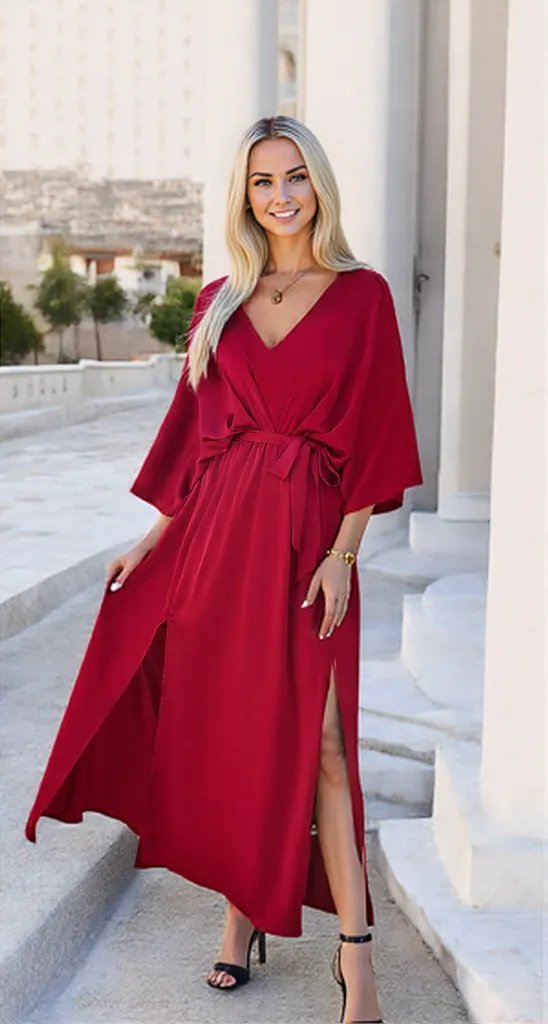 Scarlett | V-Neck Coastal Elegance Dress with Slit and Tied Sleeves