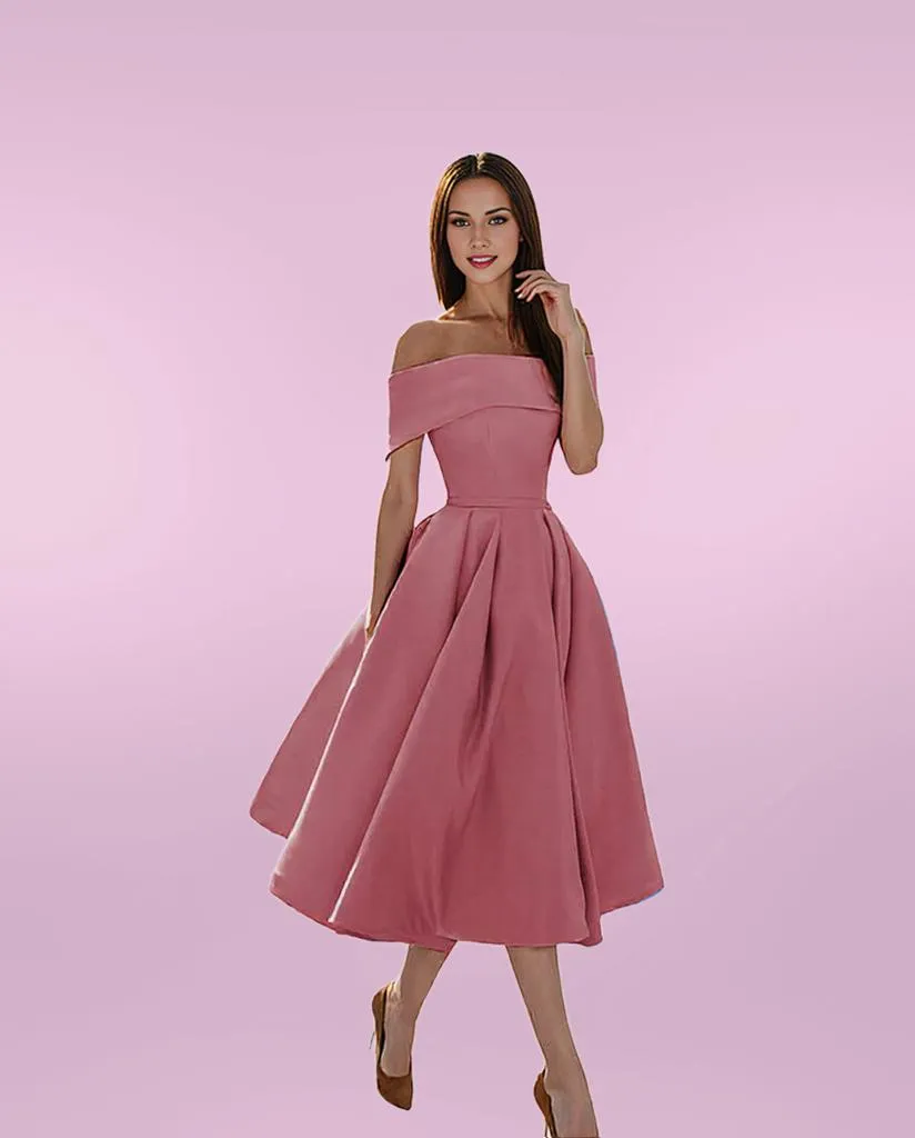 Elegant Midi Dress with Off-Shoulder Flare for Women