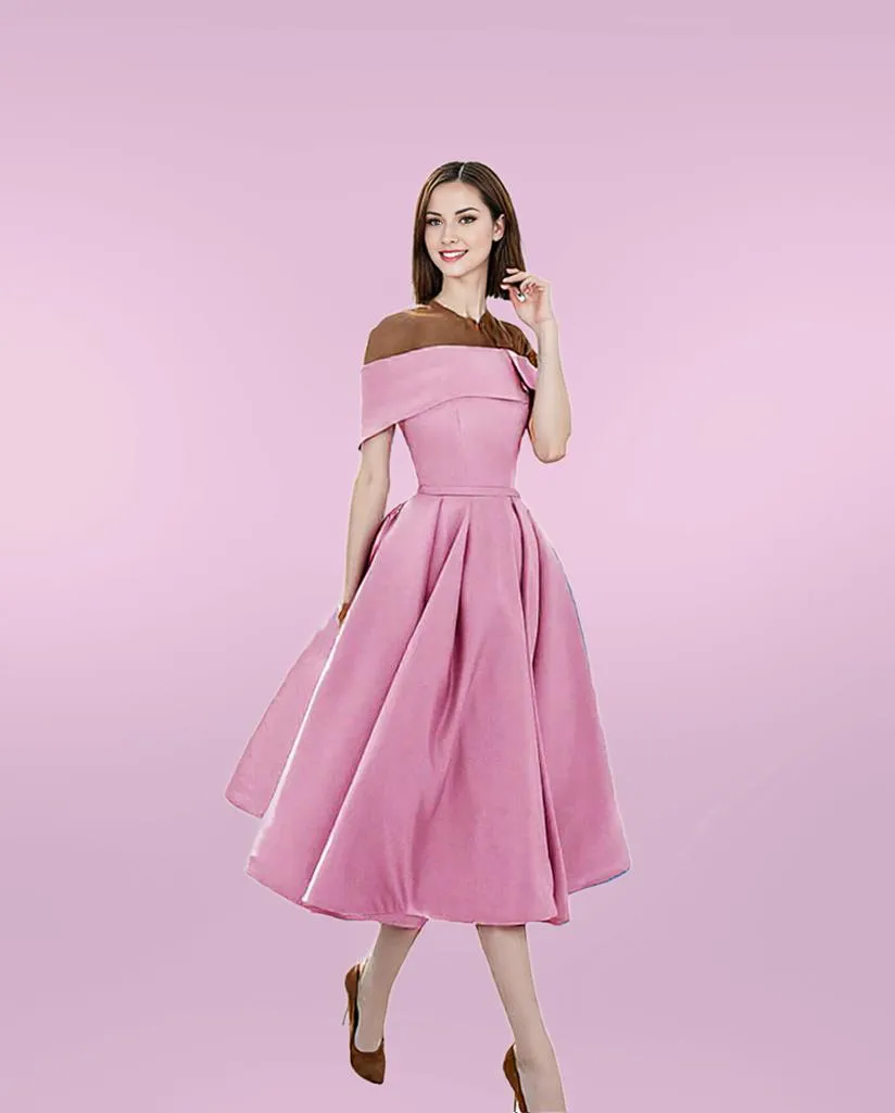 Elegant Midi Dress with Off-Shoulder Flare for Women