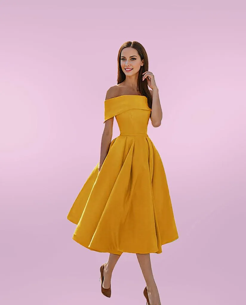 Elegant Midi Dress with Off-Shoulder Flare for Women