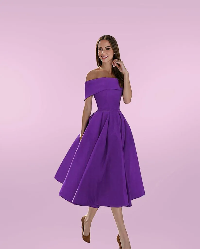 Elegant Midi Dress with Off-Shoulder Flare for Women