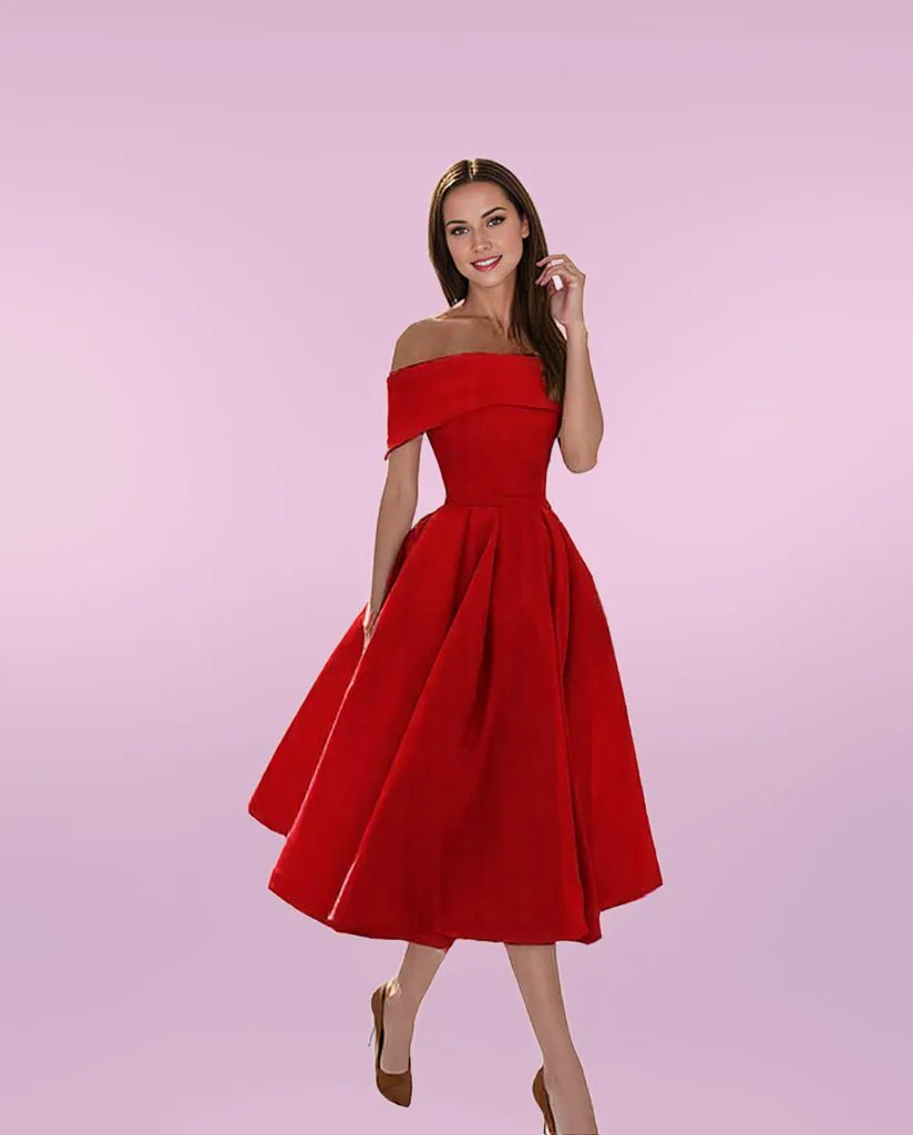 Elegant Midi Dress with Off-Shoulder Flare for Women