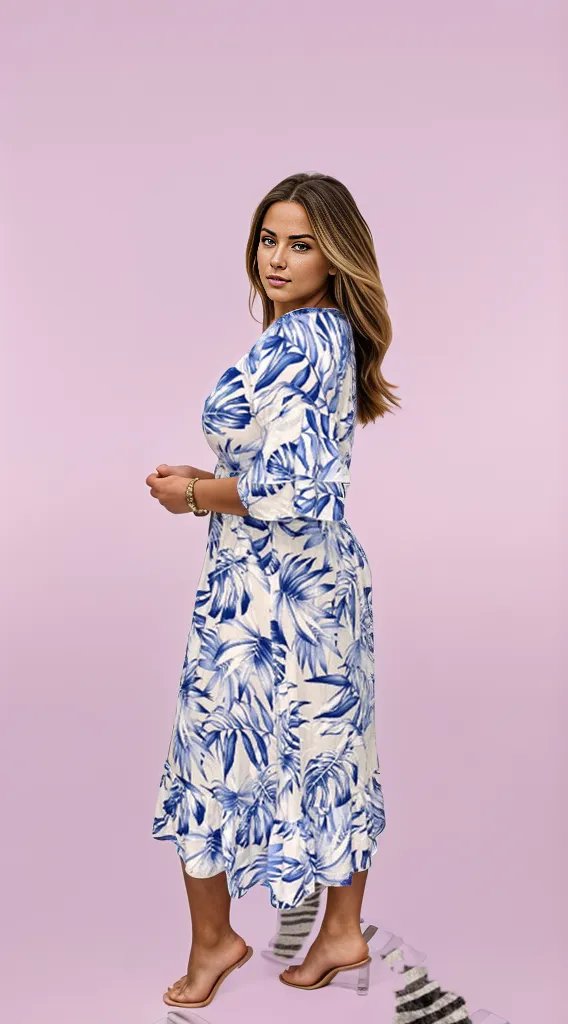 Stylish Midi Dress with Designer Leaf Print for Women