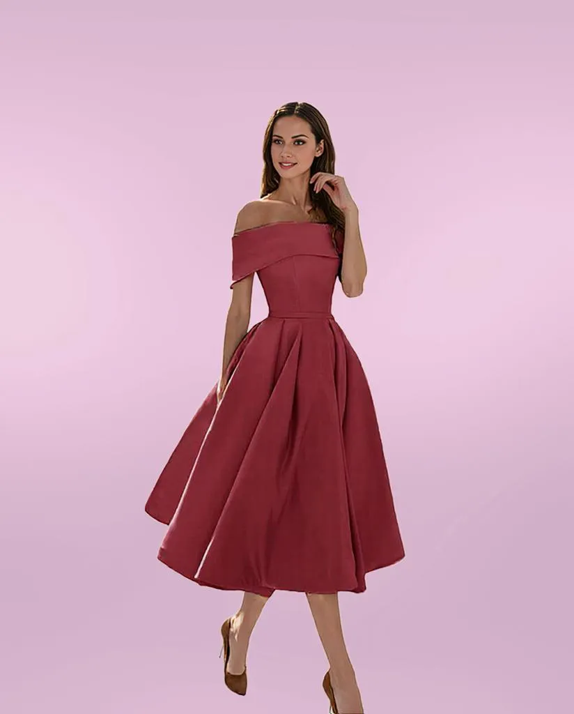 Elegant Midi Dress with Off-Shoulder Flare for Women