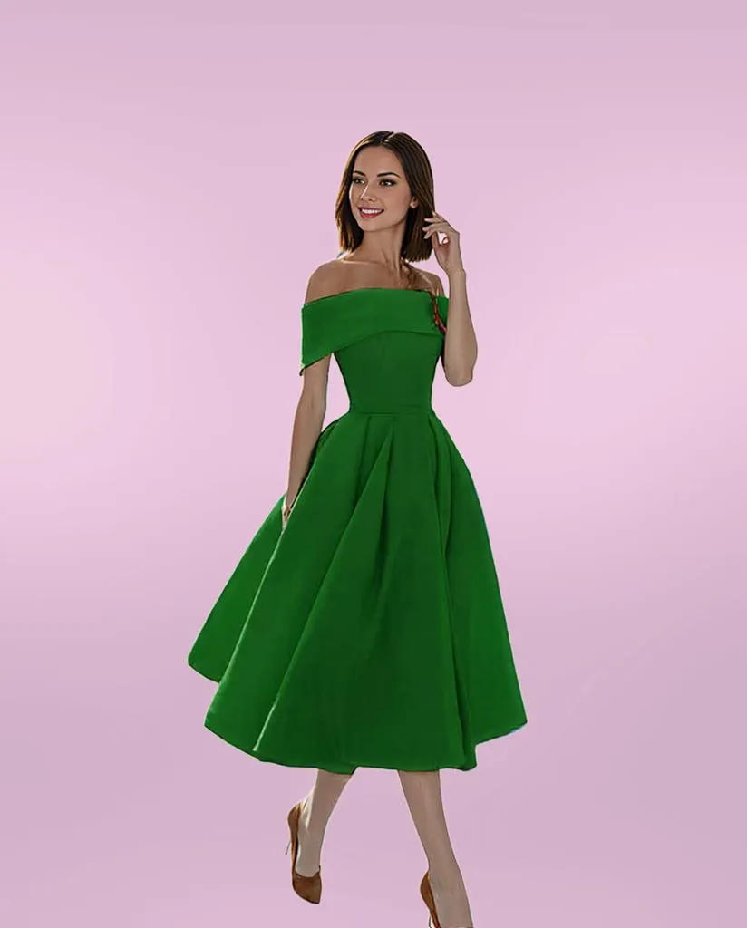 Elegant Midi Dress with Off-Shoulder Flare for Women