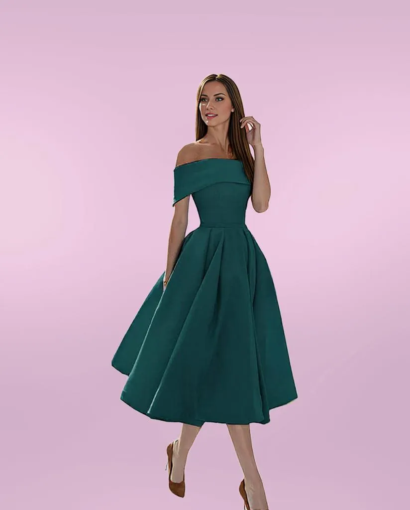 Elegant Midi Dress with Off-Shoulder Flare for Women