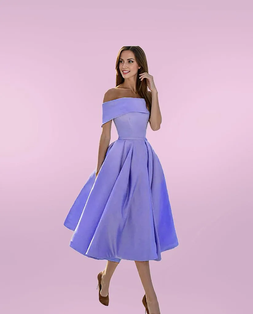 Elegant Midi Dress with Off-Shoulder Flare for Women