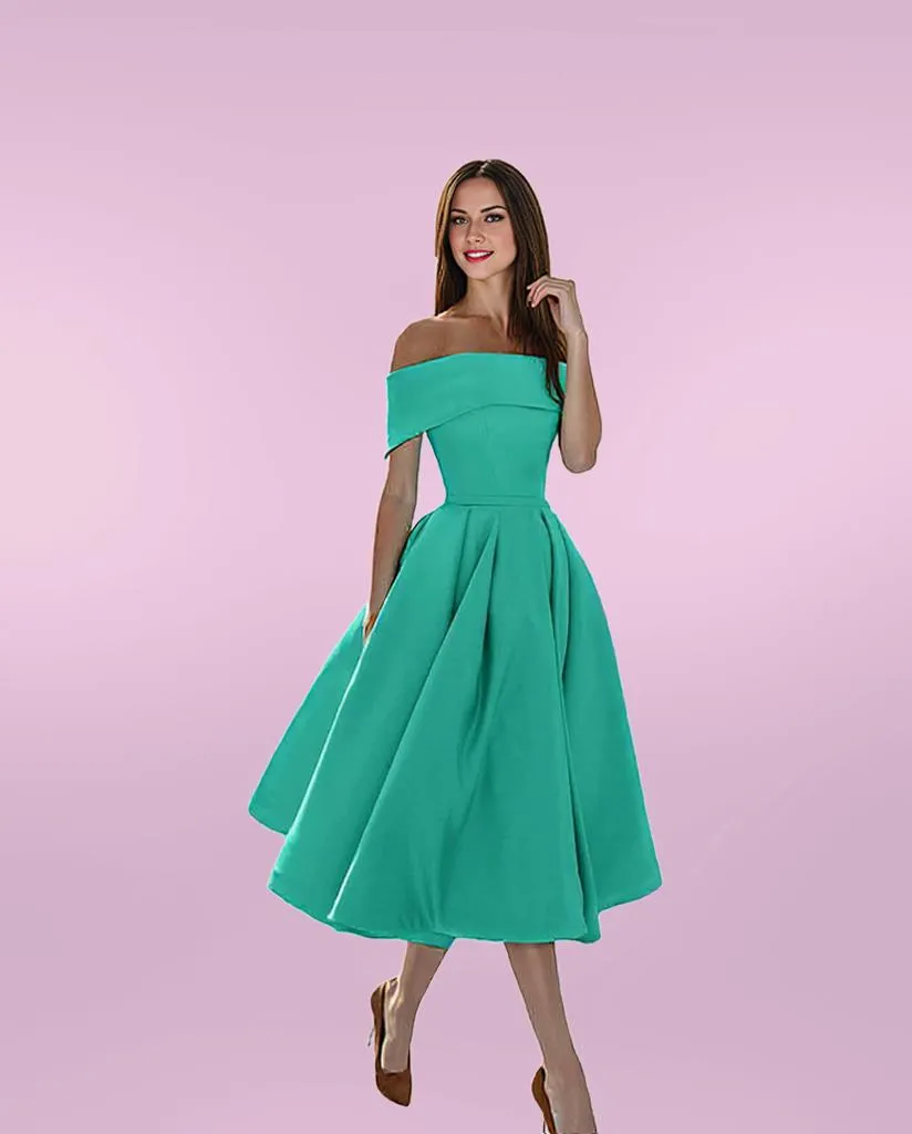 Elegant Midi Dress with Off-Shoulder Flare for Women