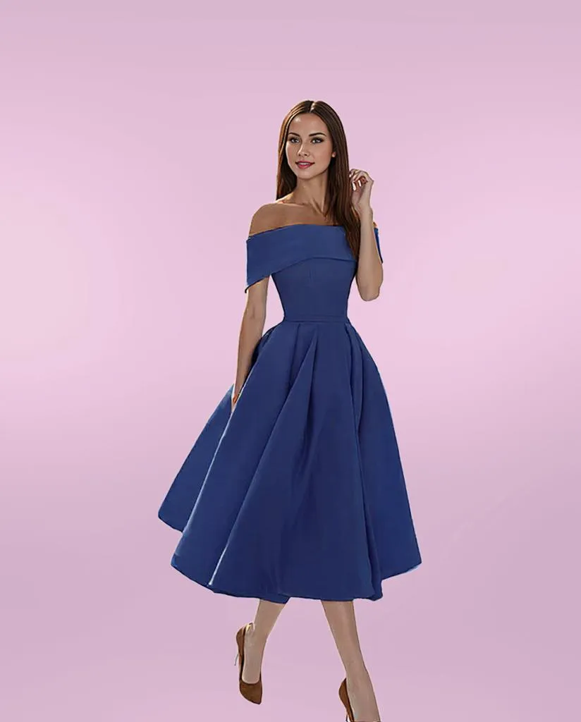 Elegant Midi Dress with Off-Shoulder Flare for Women