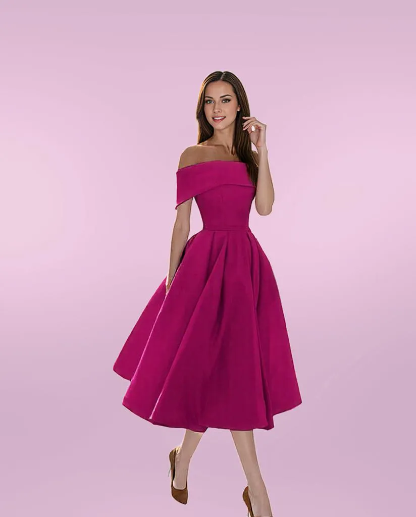 Elegant Midi Dress with Off-Shoulder Flare for Women