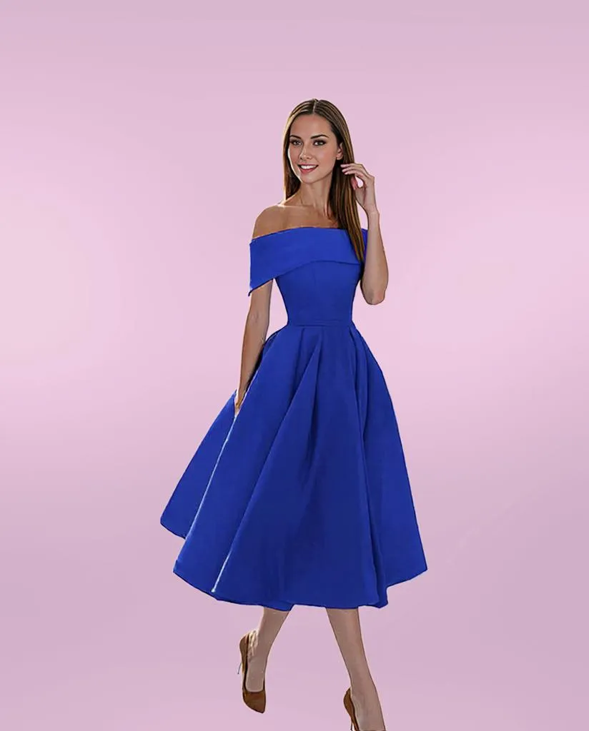 Elegant Midi Dress with Off-Shoulder Flare for Women