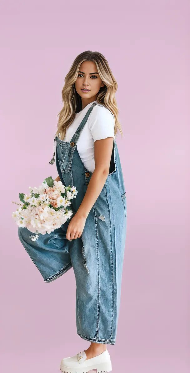 Casual Ripped Denim Overalls with a Relaxed Fit