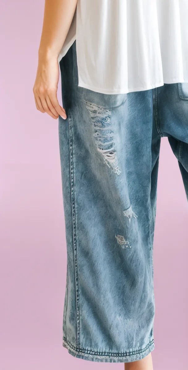 Casual Ripped Denim Overalls with a Relaxed Fit