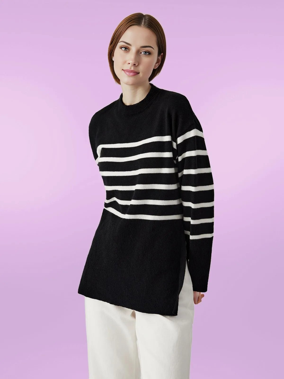 Effortlessly Stylish: Women's Striped Sweater with Parisian Flair