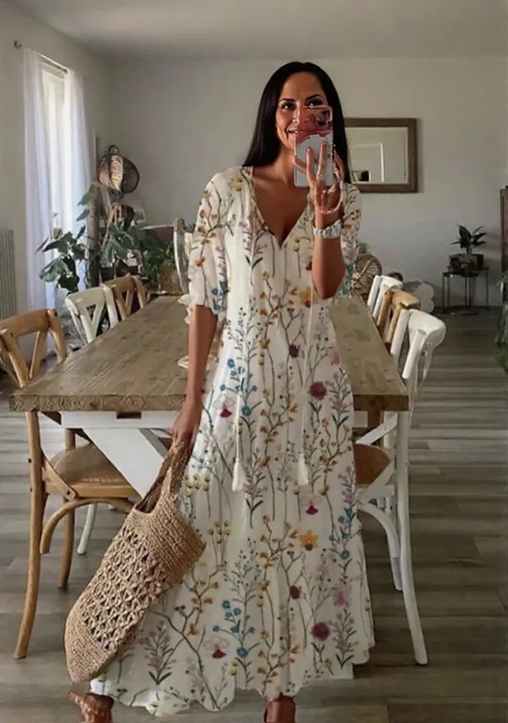 Caroline | Women's Floral Maxi Dress with Sleeveless V-Neck for Summer