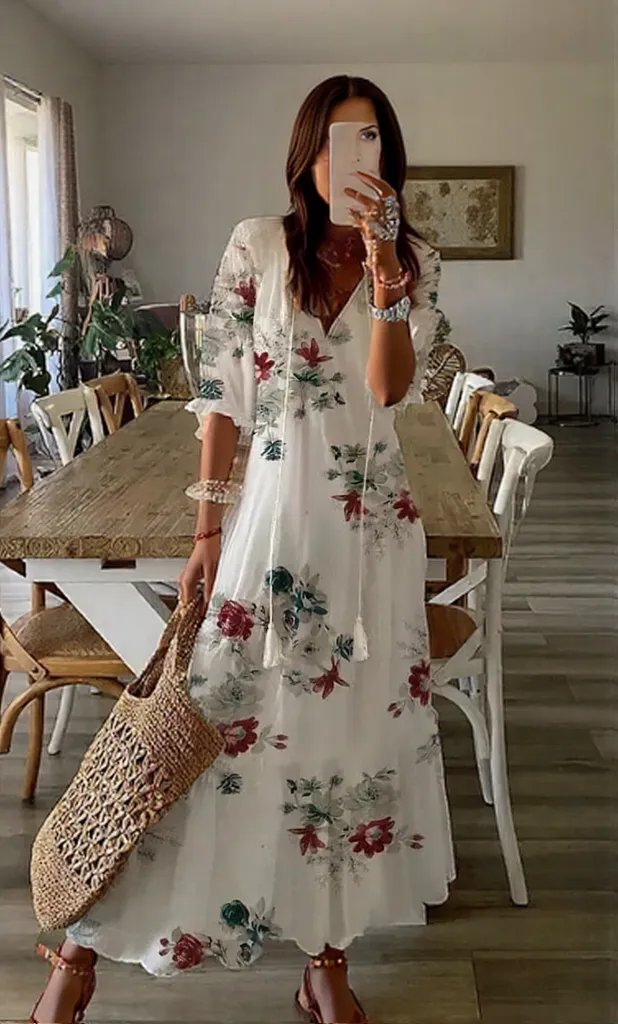 Caroline | Women's Floral Maxi Dress with Sleeveless V-Neck for Summer