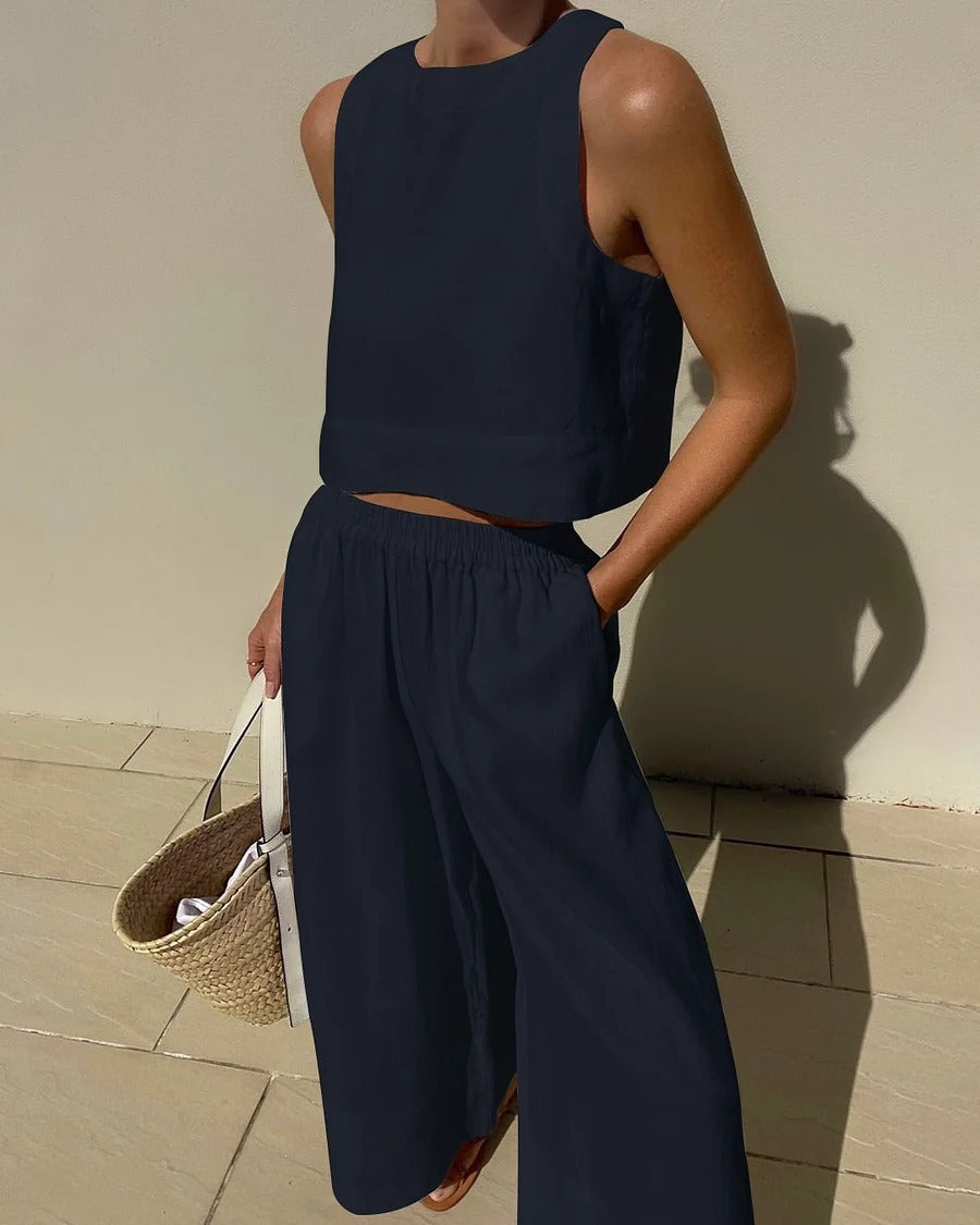 Linen Two-Piece Set - Lightweight, Breathable, and Eco-Friendly Summer Outfit for Women