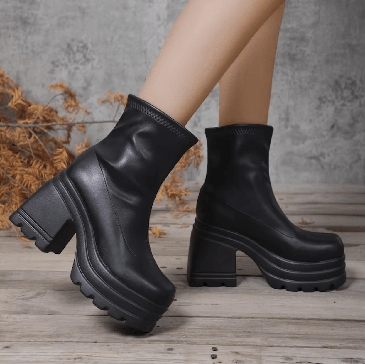 Stylish and Comfortable Women's High-Heeled Boots in PU Leather