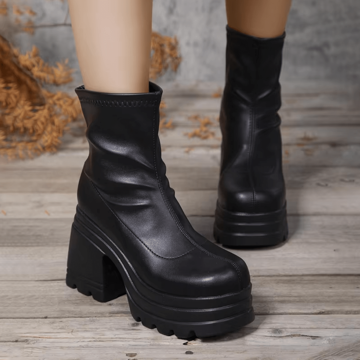 Stylish and Comfortable Women's High-Heeled Boots in PU Leather