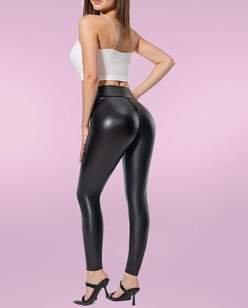 Women's Matte Leather Pants with Back Zipper Detail