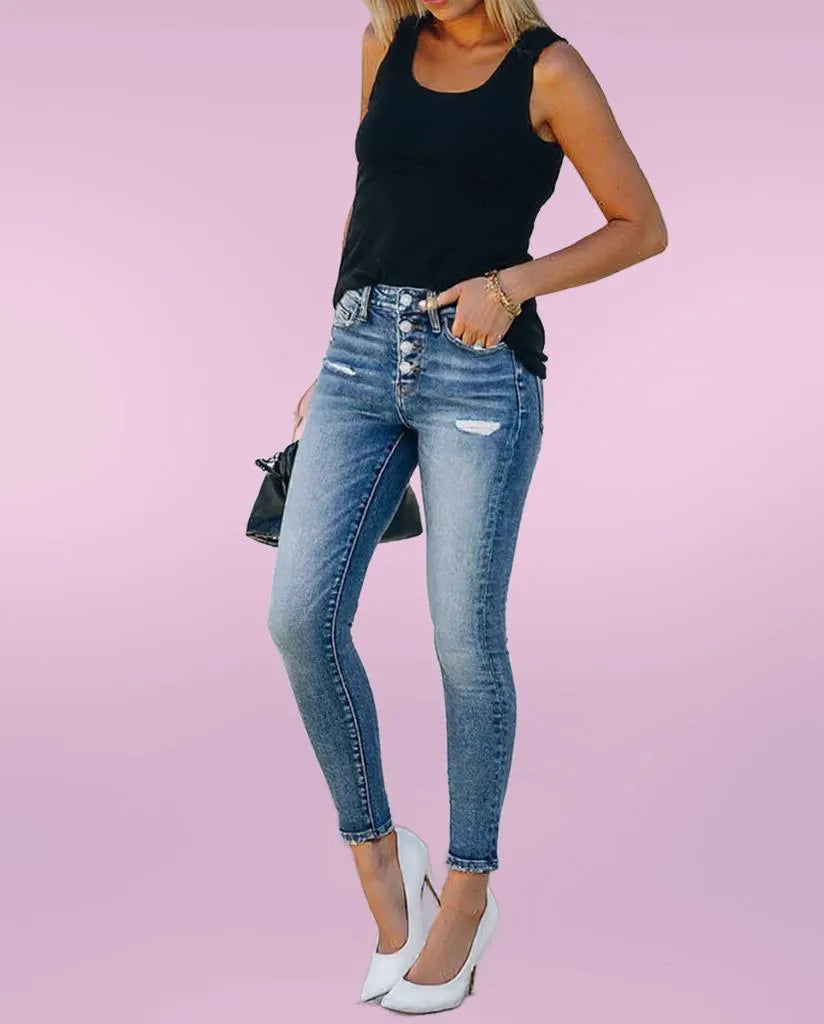 Modern Slim-Fit Distressed Denim Jeans for Women