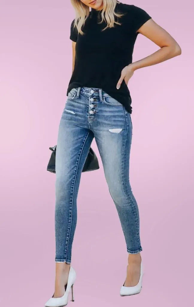 Modern Slim-Fit Distressed Denim Jeans for Women