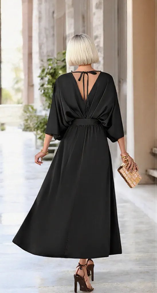 Scarlett | V-Neck Coastal Elegance Dress with Slit and Tied Sleeves