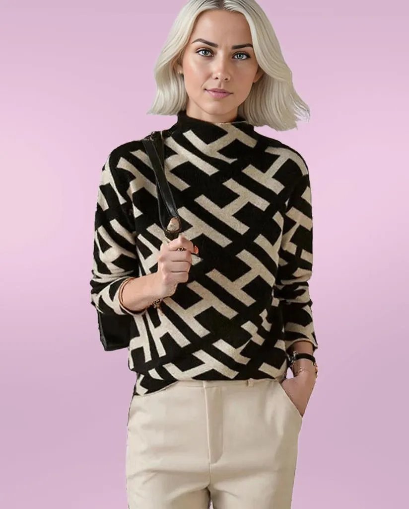 Women's Long Sleeve Geometric Knit Top